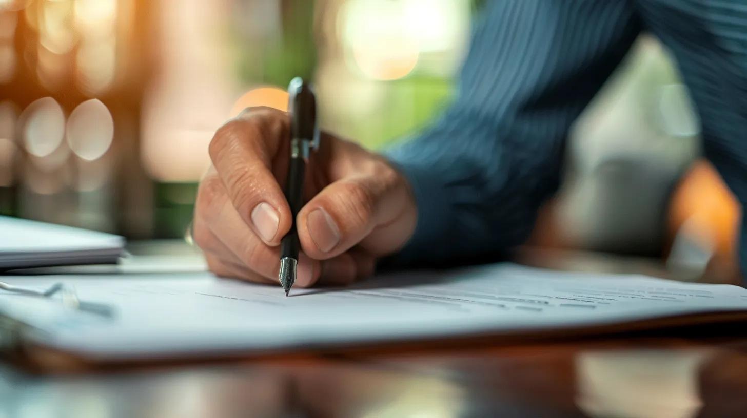 man signing a supplier agreement 