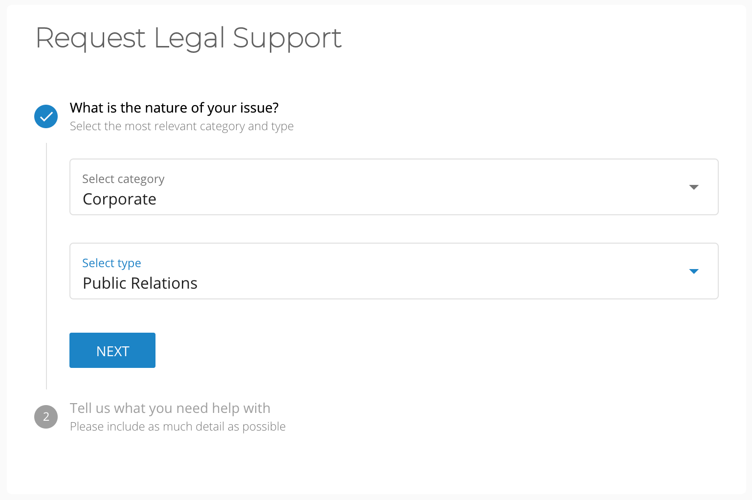 Request legal support screenshot